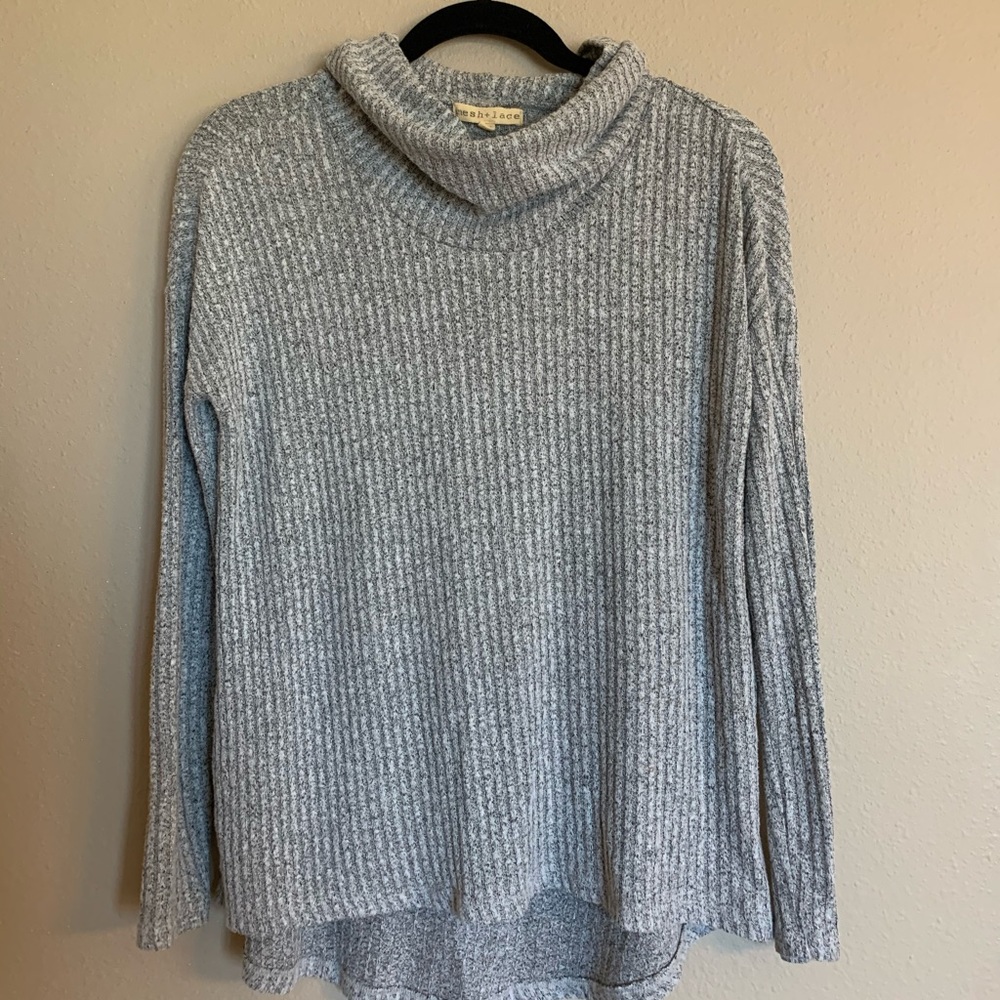 mesh + lace turtleneck sweater